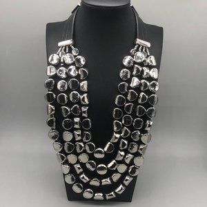 Chico's Multi-Strand Silver Disc Statement Necklace